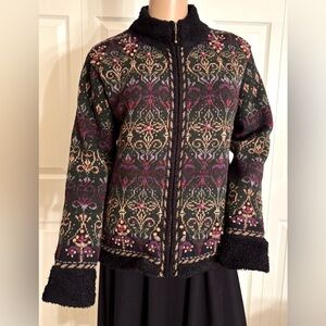 Vtg Women’s Icelandic Designs Wool Lined Zip Up Sweater Jacket Size S